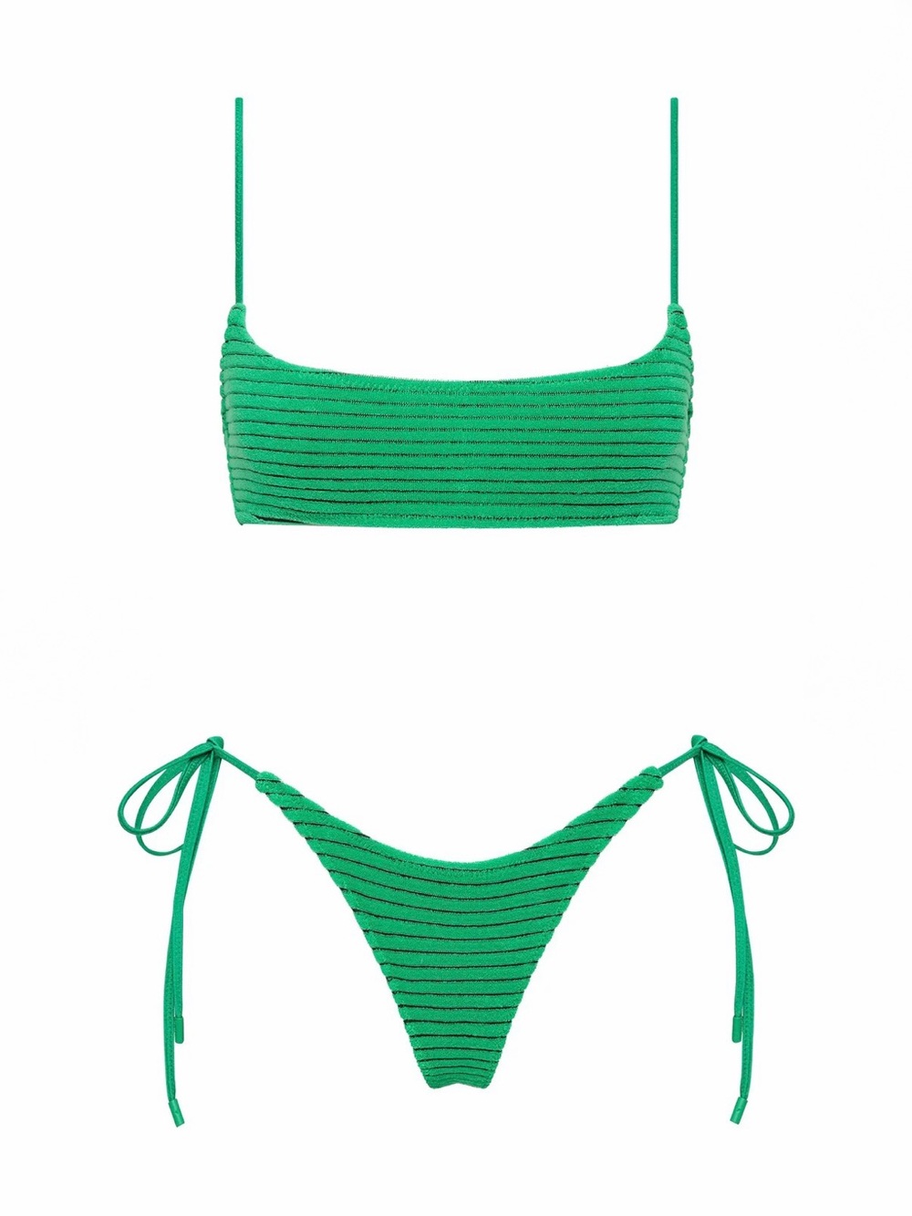 NWT Triangle Mica - Hube Green Terry Cloth Towelling Crop Bikini SET